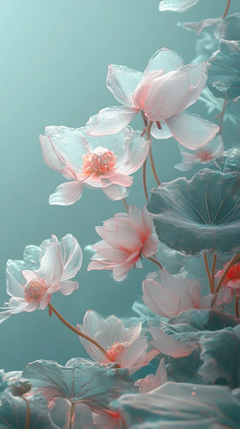 粉色莲花晶莹花瓣绿叶