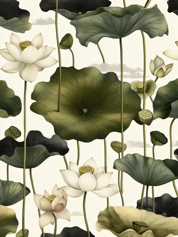 莲叶水面莲花云天