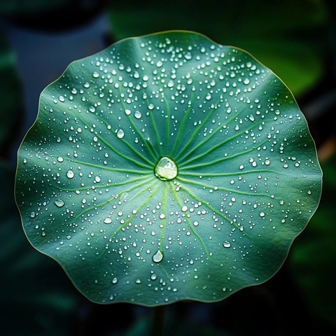 荷花叶水珠清透意境图