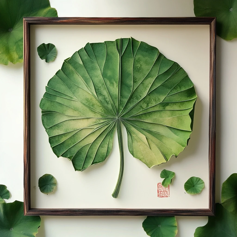 莲叶墨绘剪纸绿意