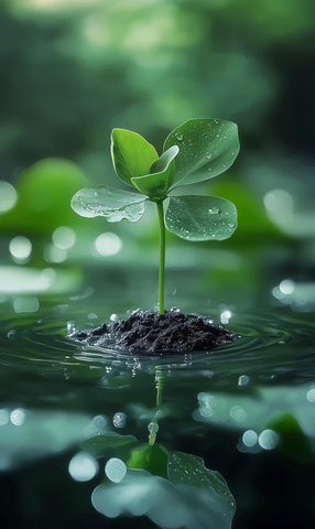 绿叶水珠与莲花浮水