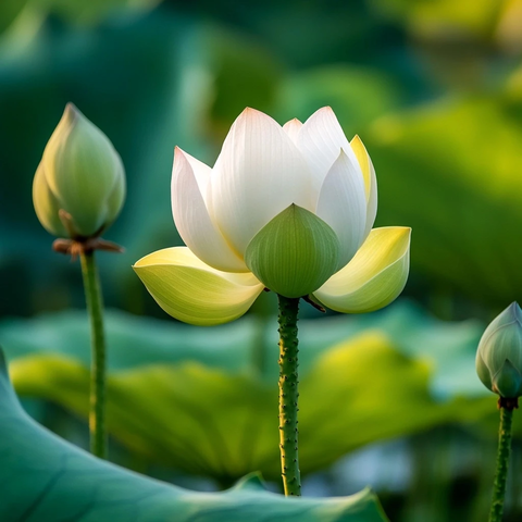 莲花苞与藤蔓绿池背景