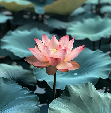 莲花盛开绿叶浮水