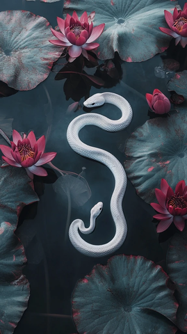 白蛇游弋莲花池