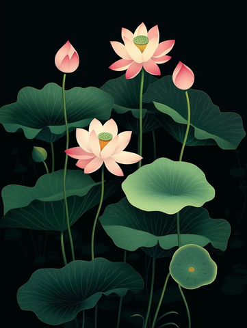 莲花荷叶矢量插画