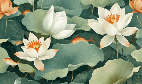 莲叶水莲小鱼壁纸