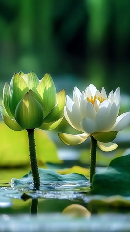 绿水白莲水上漂