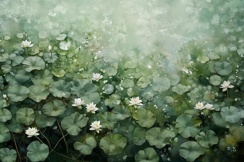 莲叶覆盖的湿地水塘