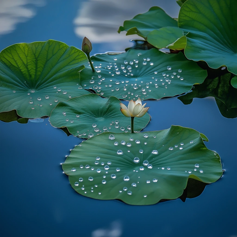 荷叶水珠天空倒影