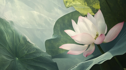 莲花与芭蕉叶静物画