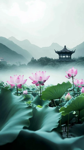 湖中巨莲静谧池塘