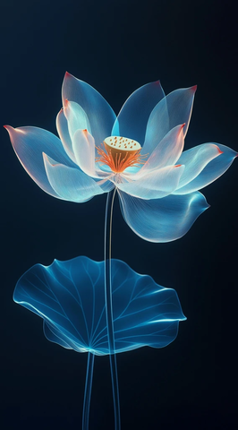 透明莲花蓝粉花瓣橙色雄蕊