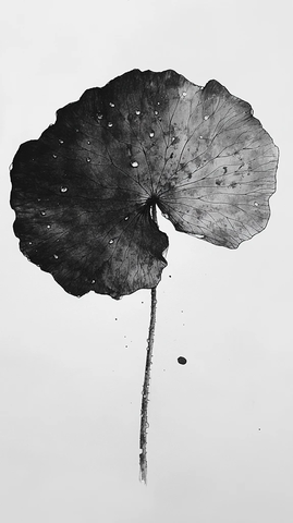 莲叶露珠留白画