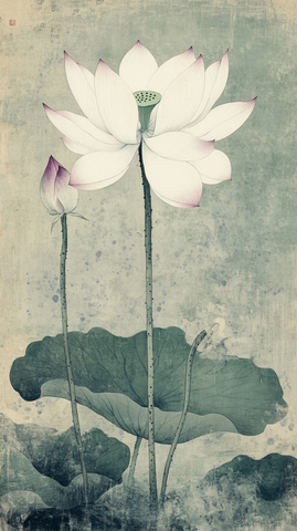 墨色莲花与绿叶