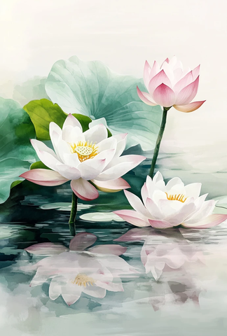 水彩莲花漂浮水面