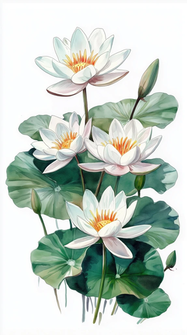 水莲手绘水彩插图