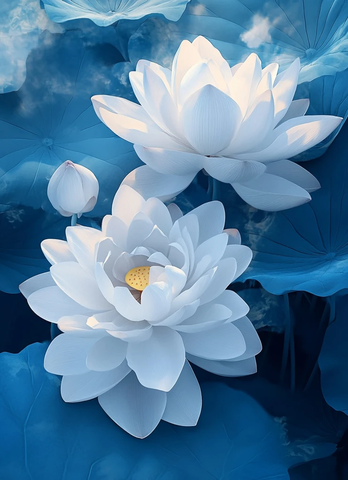 莲花蓝瓣亚洲风情画