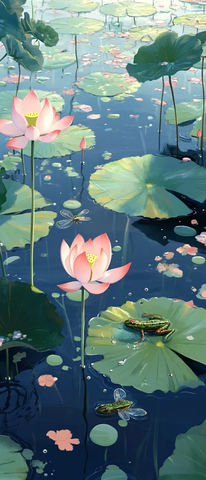 荷塘莲花蛙声轻