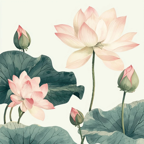 莲叶莲花墨色绘清香自在心