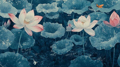 莲花荷叶龙飞蝶舞