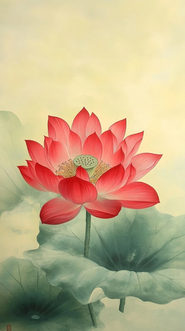 红莲绿叶金蕊和谐图