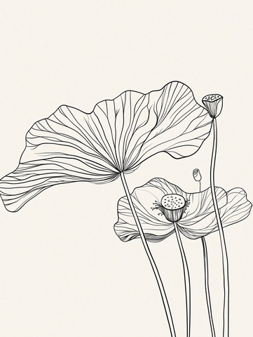 莲花叶黑白线条画