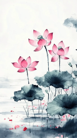 荷花荷叶水墨画