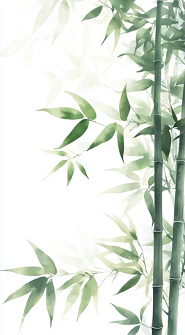 竹子绿叶水彩画