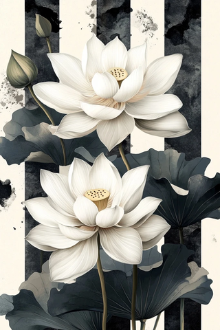 莲花旗纹精细插画