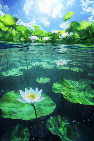 水莲叶子莲花水面