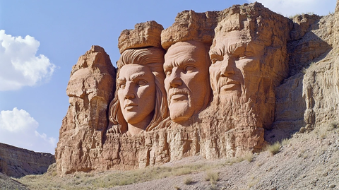 巨型岩石雕刻人脸的壮观景象