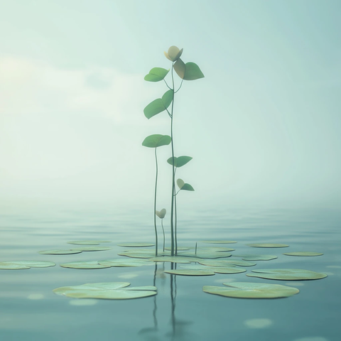 水莲叶漂浮水面树影