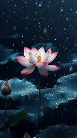 莲花盛开水珠滑落高清壁纸