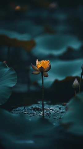 枯萎莲花与盛开菊花