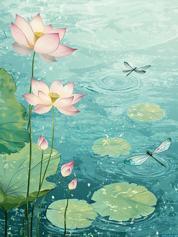 夏至莲花龙纹湖面水滴