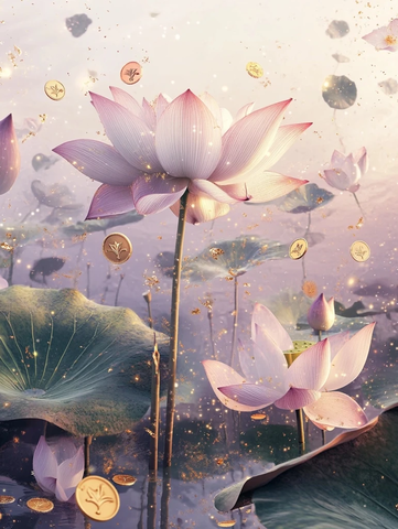 金莲浮水叶间金币飘舞
