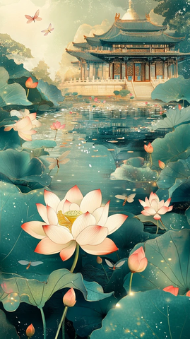 古建莲池夏日光影