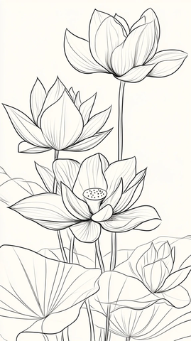 莲花手绘黑白线条图