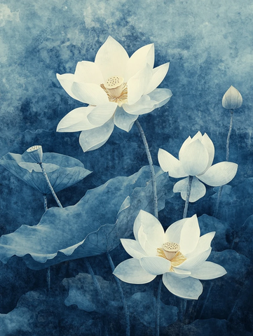 蓝调白莲图