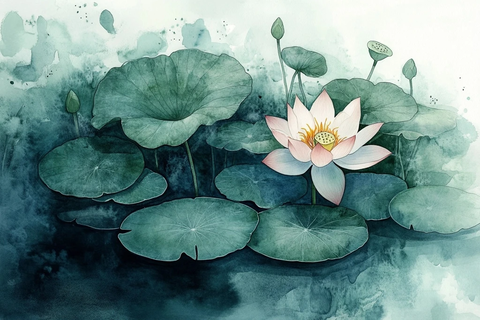 莲叶水彩画