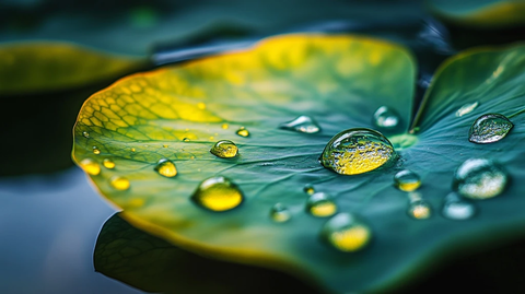 莲叶水滴特写