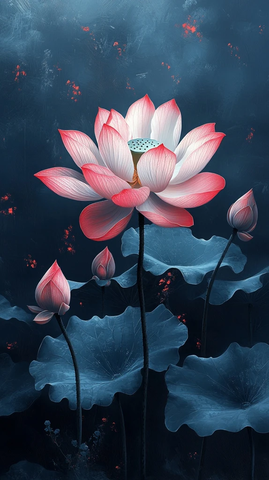 莲花水墨画前视图