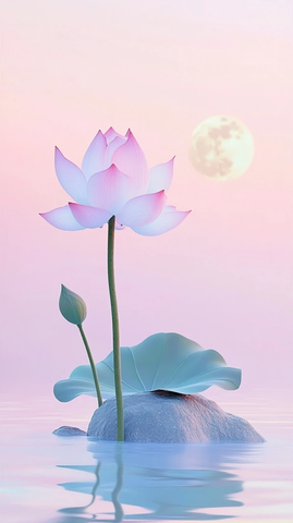 莲花奇石水面露珠渐变