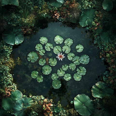 莲花池塘俯视图