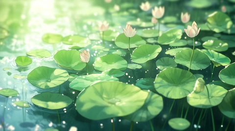 莲叶轻摇水面光影