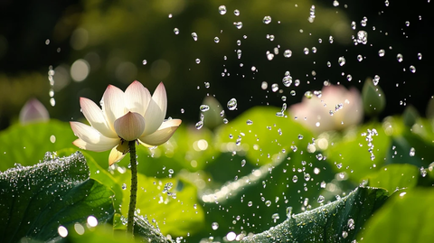 雨滴跳跃莲花叶