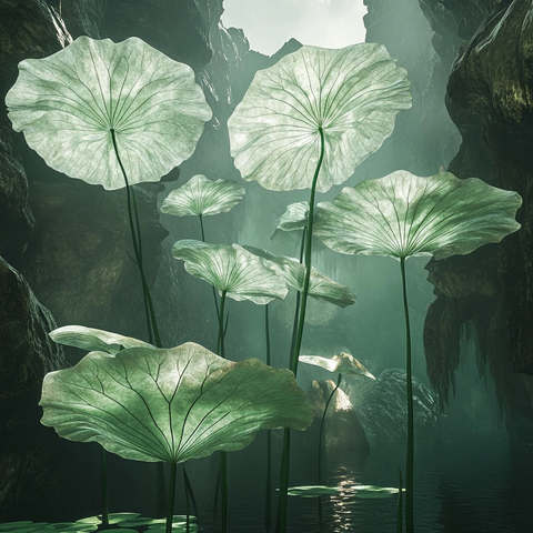 莲花叶绿雾浮光