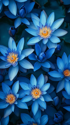 蓝色莲花群聚水上
