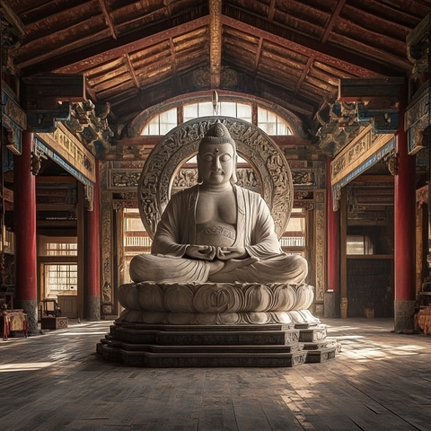 古建筑内的巨大佛像雕塑