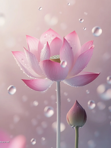 粉色莲花水滴飘浮